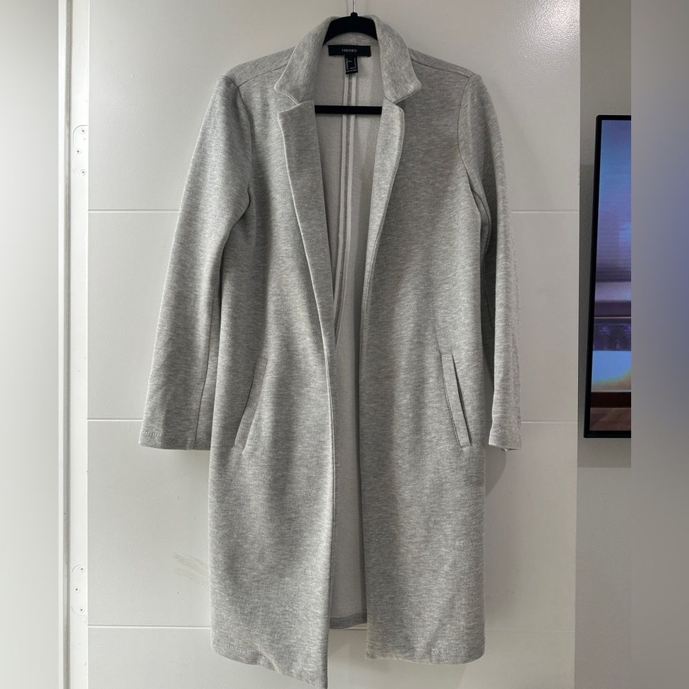 Forever 21 Gray Longline Open Front Duster Coat Minimalist | Size S - Picture 10 of 14